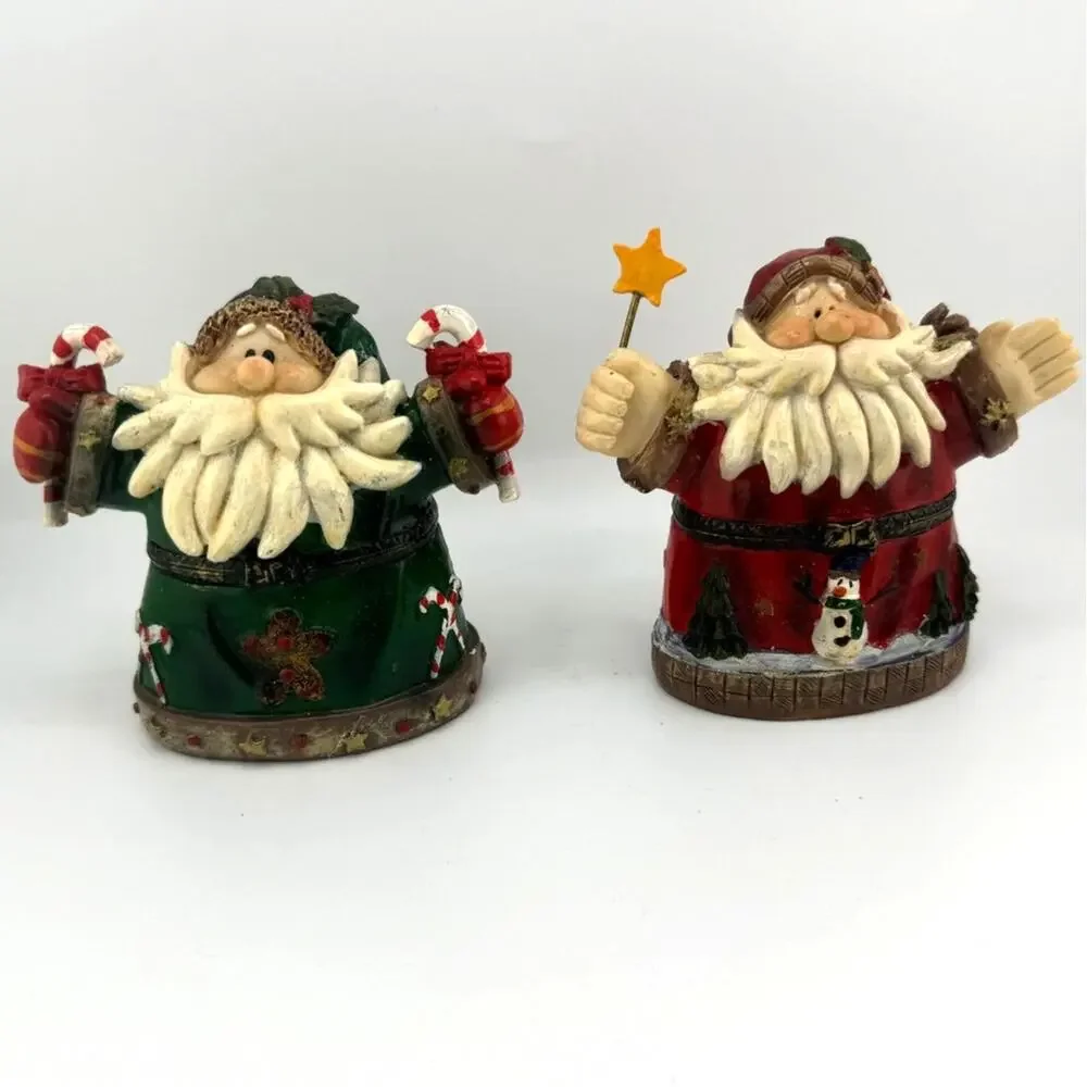 Lot of 2‎ Santa Christmas Holiday Figurines Candy Cane Star Snowman Tree Beard
